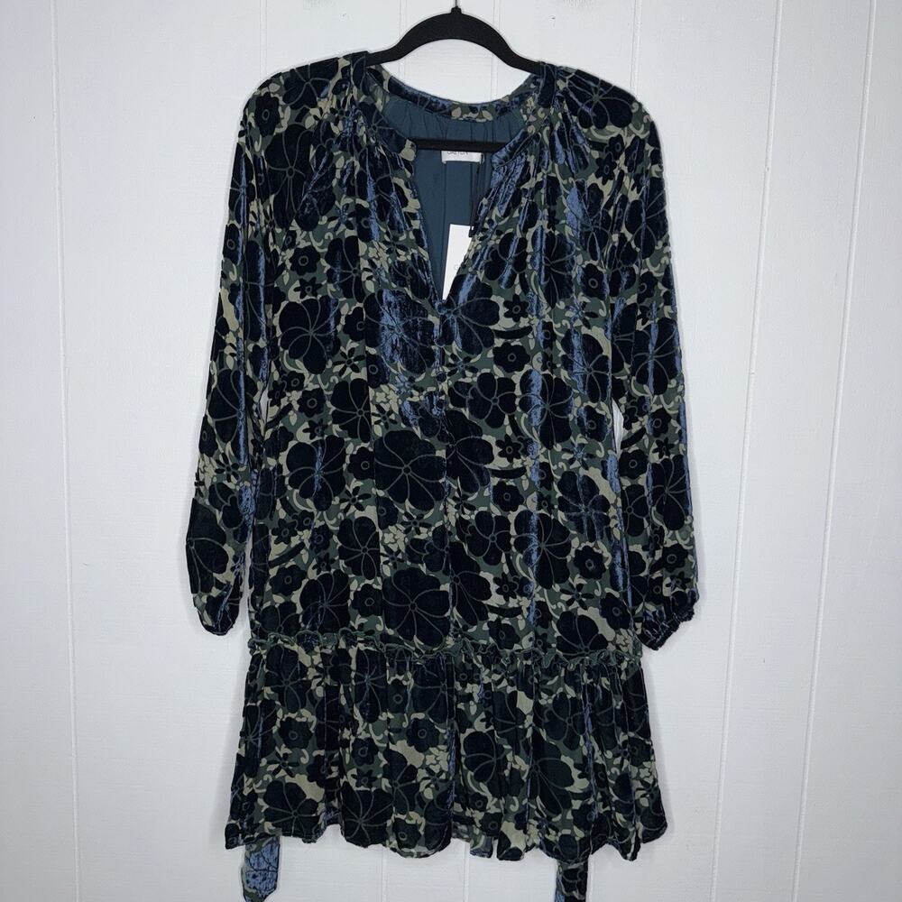Greylin Women’s Velvet Floral Mini Dress Dark Teal Long Sleeve Size XS NWT